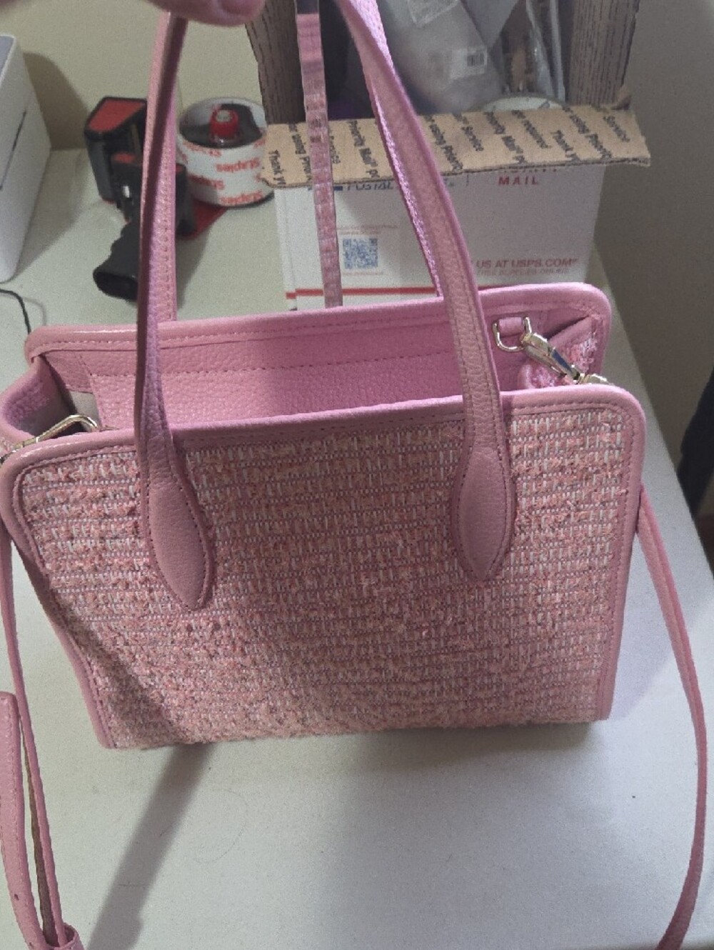 kate spade Pink Rowe Summer Tweed Satchel with Tassel Accent - Picture 10 of 11